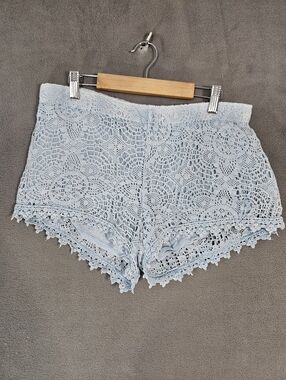 Indigo Rein Womens Medium Boho Shorts Crochet Mini Sky Blue